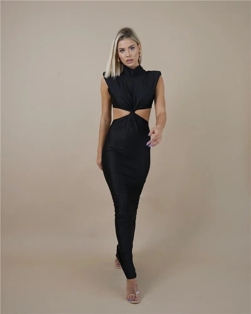 Maxi Dress With Hollow Out Detailing And Soft Stretch Sleeveless Bodycon Club Party Style - SN Wigs & More