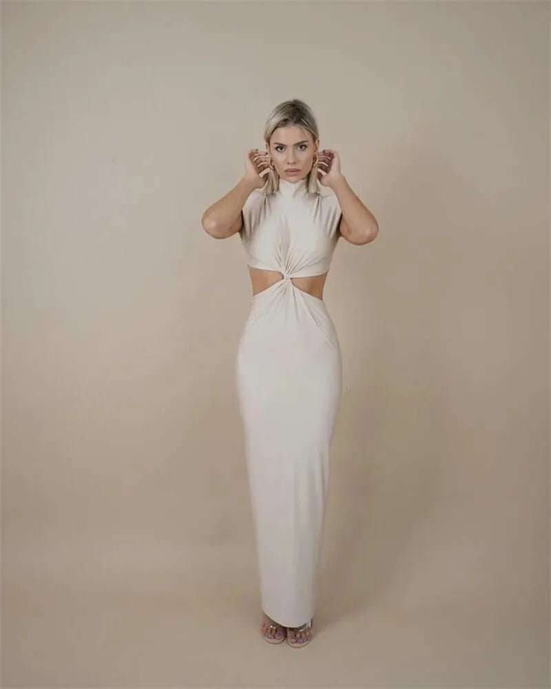 Maxi Dress With Hollow Out Detailing And Soft Stretch Sleeveless Bodycon Club Party Style - SN Wigs & More
