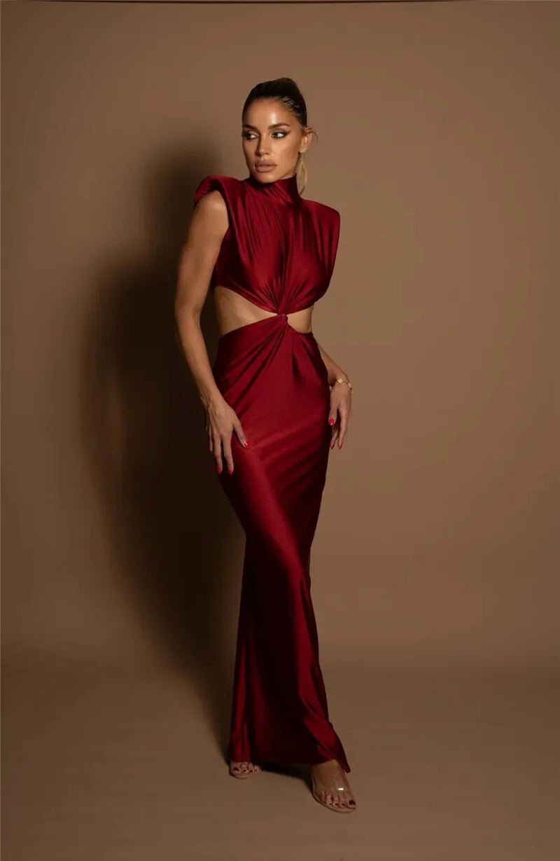 Maxi Dress With Hollow Out Detailing And Soft Stretch Sleeveless Bodycon Club Party Style - SN Wigs & More
