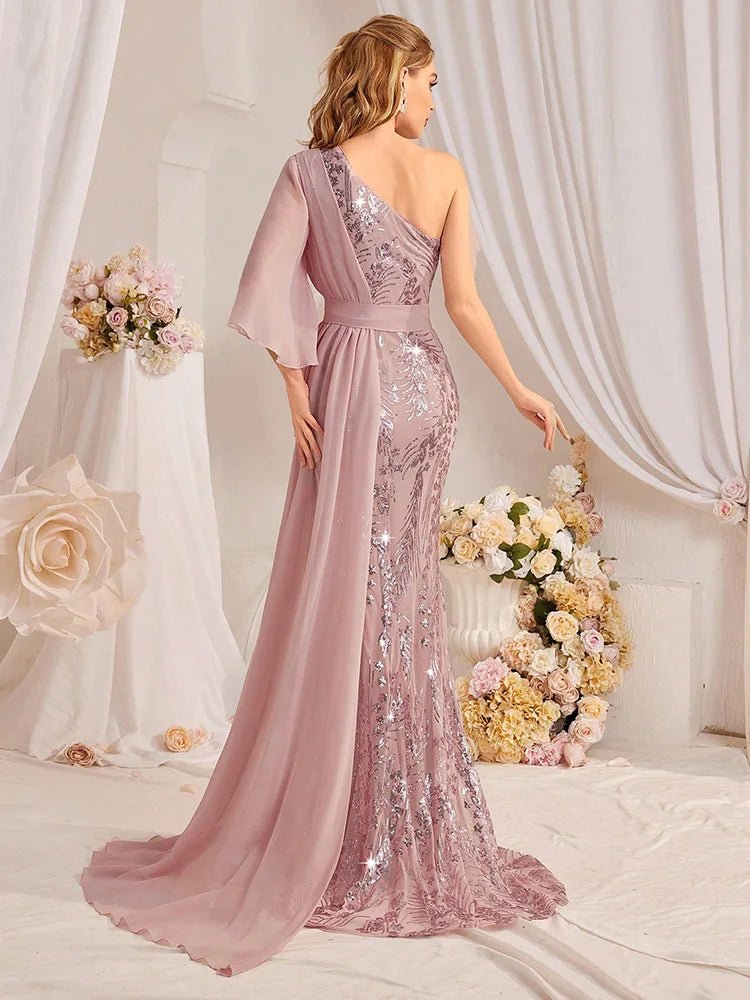 Maxi Gown Sequin One Shoulder Patchwork Formal Style - SN Wigs & More
