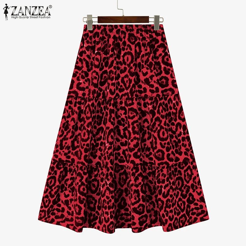 Maxi Skirt Leopard Print With Ruffle Detail In Loose A Line Style For Summer Party - SN Wigs & More