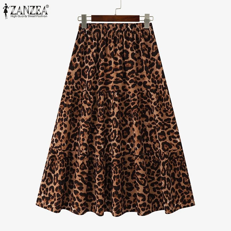 Maxi Skirt Leopard Print With Ruffle Detail In Loose A Line Style For Summer Party - SN Wigs & More