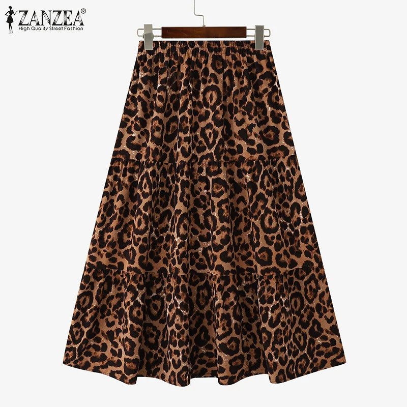 Maxi Skirt Leopard Print With Ruffle Detail In Loose A Line Style For Summer Party - SN Wigs & More