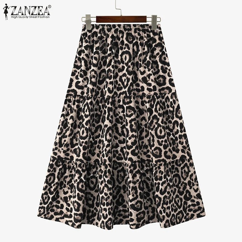 Maxi Skirt Leopard Print With Ruffle Detail In Loose A Line Style For Summer Party - SN Wigs & More
