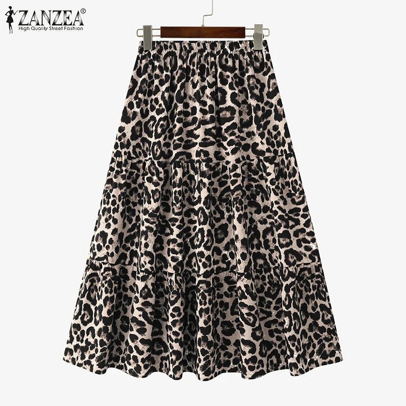 Maxi Skirt Leopard Print With Ruffle Detail In Loose A Line Style For Summer Party - SN Wigs & More