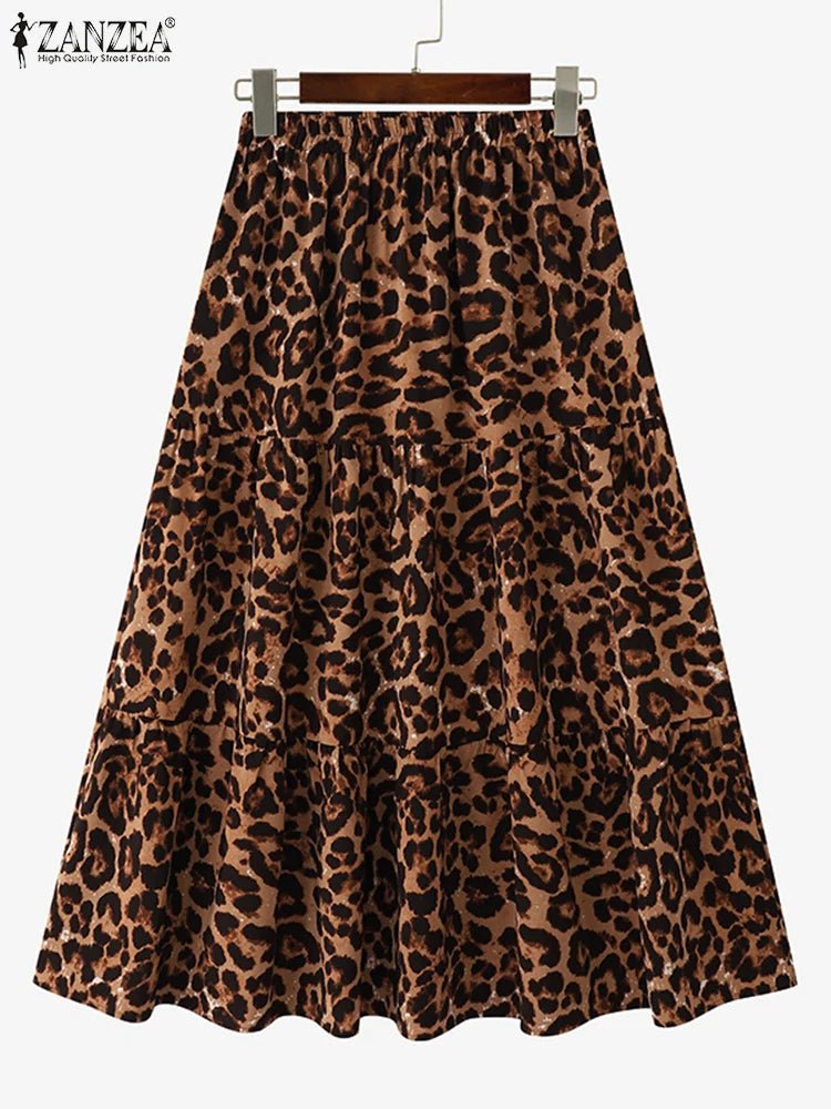 Maxi Skirt Leopard Print With Ruffle Detail In Loose A Line Style For Summer Party - SN Wigs & More