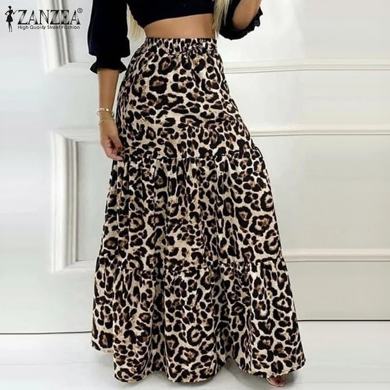 Maxi Skirt Leopard Print With Ruffle Detail In Loose A Line Style For Summer Party - SN Wigs & More
