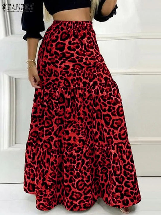 Maxi Skirt Leopard Print With Ruffle Detail In Loose A Line Style For Summer Party - SN Wigs & More