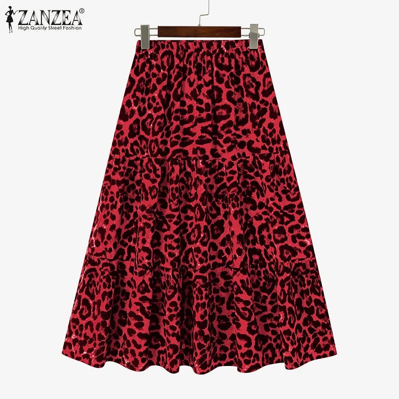 Maxi Skirt Leopard Print With Ruffle Detail In Loose A Line Style For Summer Party - SN Wigs & More