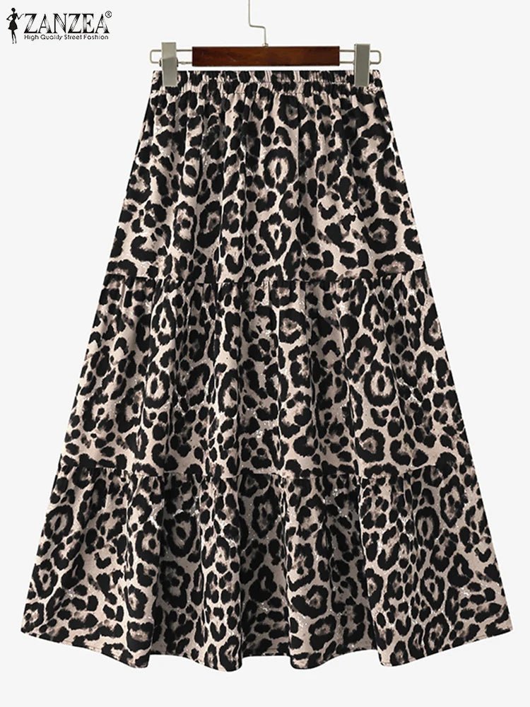 Maxi Skirt Leopard Print With Ruffle Detail In Loose A Line Style For Summer Party - SN Wigs & More