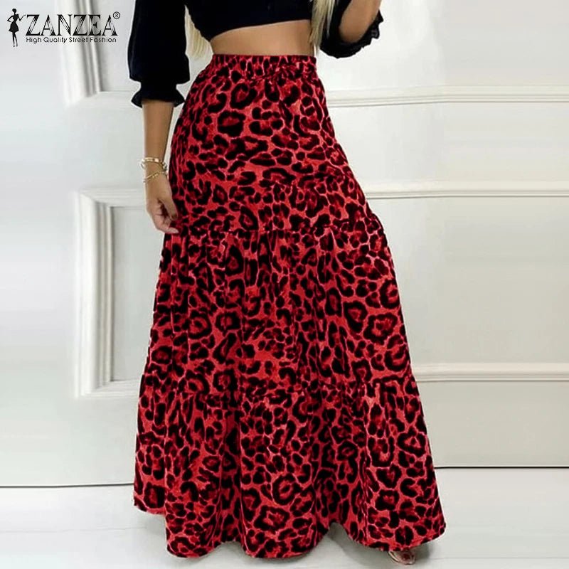 Maxi Skirt Leopard Print With Ruffle Detail In Loose A Line Style For Summer Party - SN Wigs & More