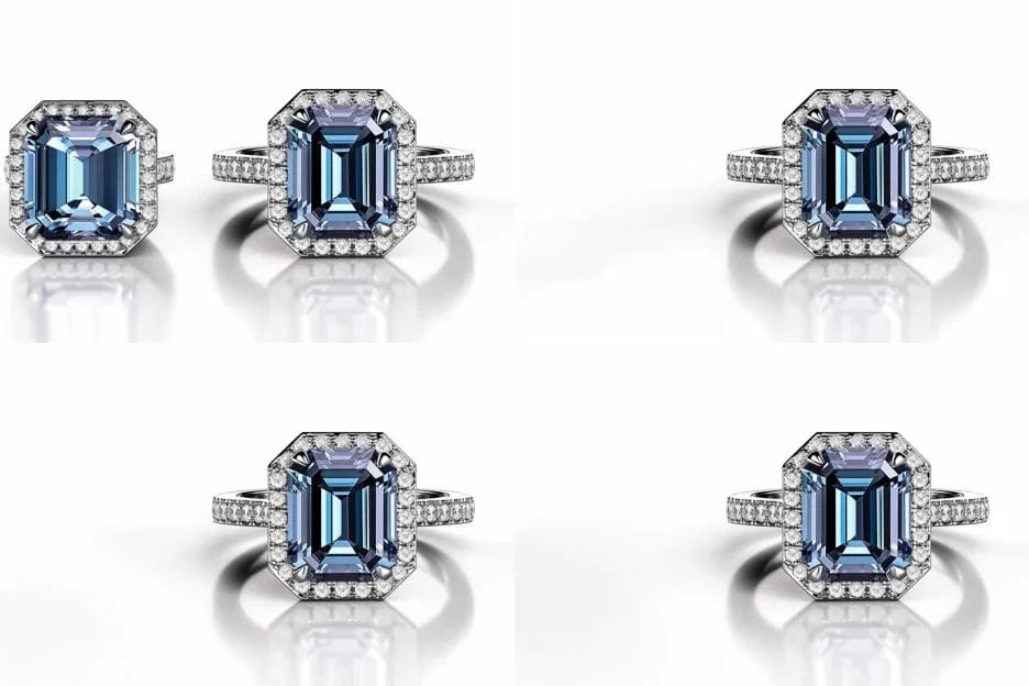 MEDBOO 14K White Gold Fashion Wedding Ring 3CT Blue Moissanite Princess Cut Diamond Ring Fine Jewelry for Woman