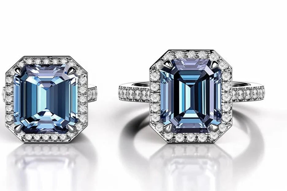 MEDBOO 14K White Gold Fashion Wedding Ring 3CT Blue Moissanite Princess Cut Diamond Ring Fine Jewelry for Woman