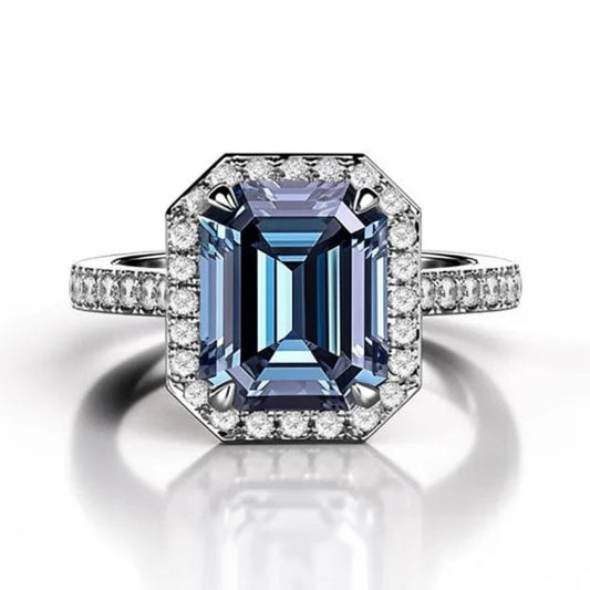 MEDBOO 14K White Gold Fashion Wedding Ring 3CT Blue Moissanite Princess Cut Diamond Ring Fine Jewelry for Woman