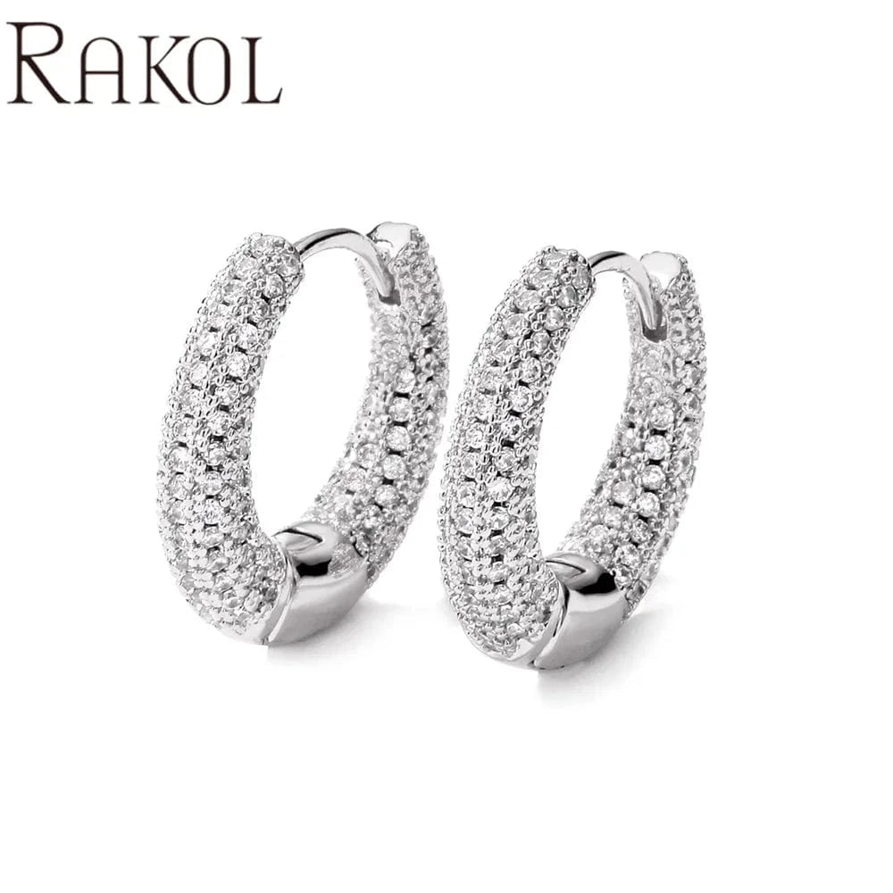 MEDIUM / EP1042-silver RAKOL EP2916-M Ladies' new fashion shining crystal CC custom gold plated stainless steel hoop earrings