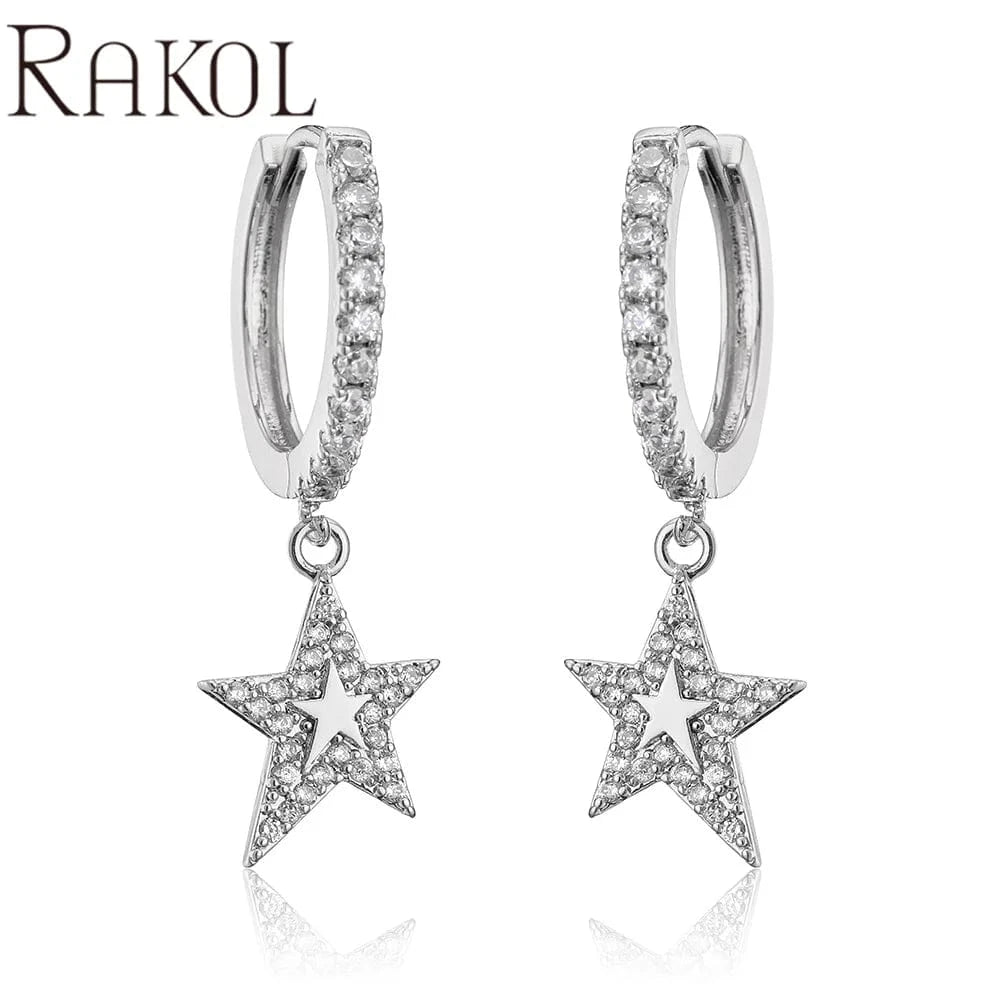 MEDIUM / EP2530 -silver RAKOL EP2916-M Ladies' new fashion shining crystal CC custom gold plated stainless steel hoop earrings