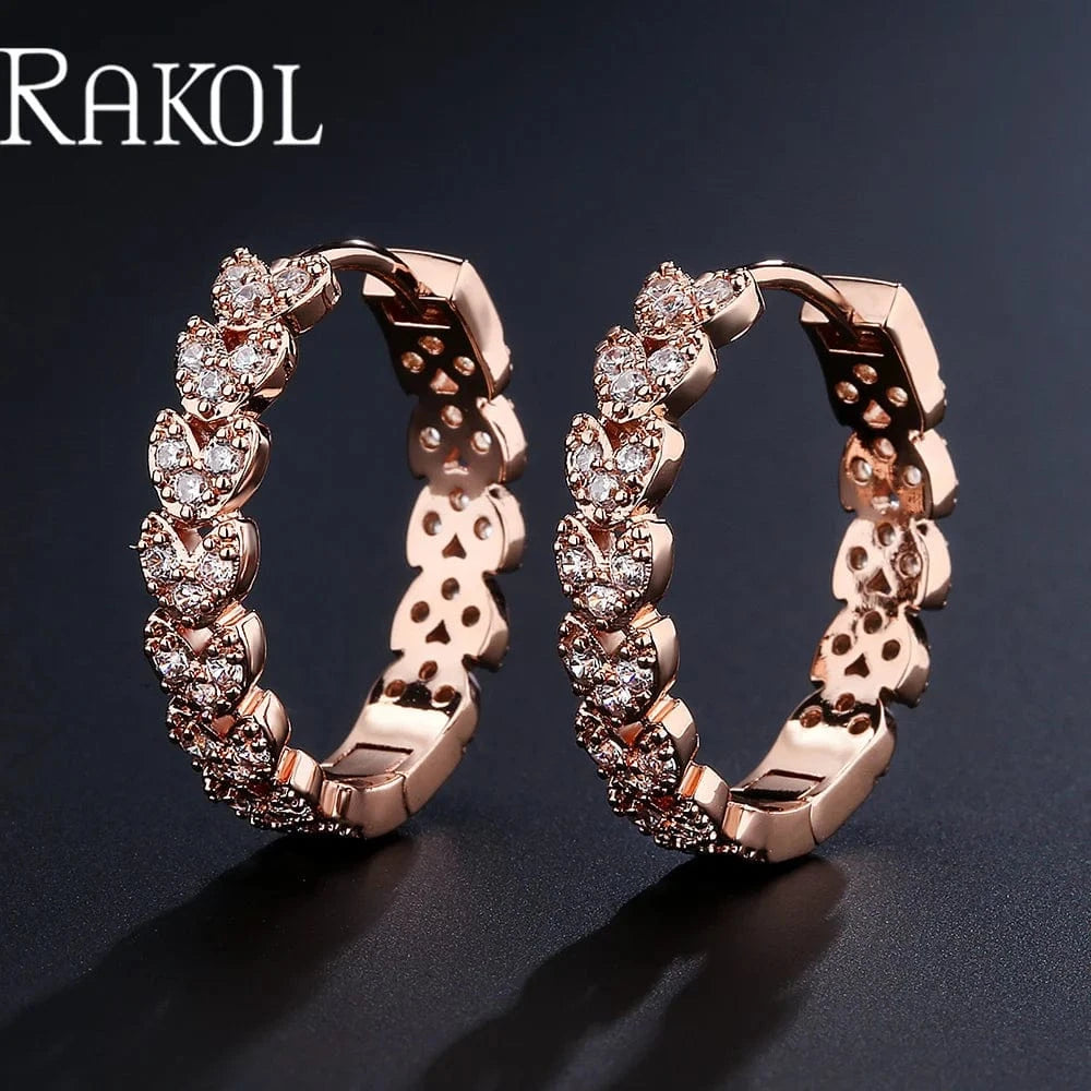 MEDIUM / EP2655-Rose gold RAKOL EP2916-M Ladies' new fashion shining crystal CC custom gold plated stainless steel hoop earrings