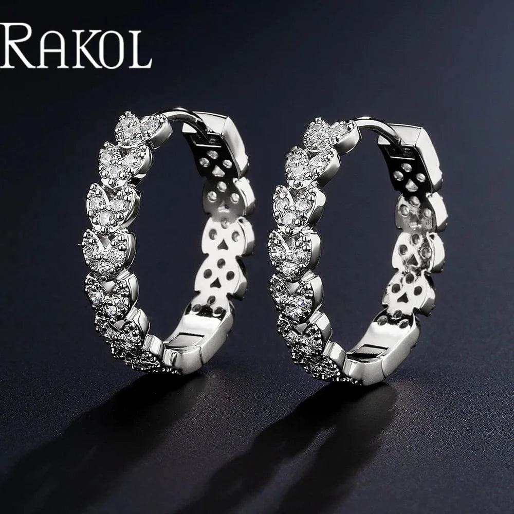 MEDIUM / EP2655-silver RAKOL EP2916-M Ladies' new fashion shining crystal CC custom gold plated stainless steel hoop earrings