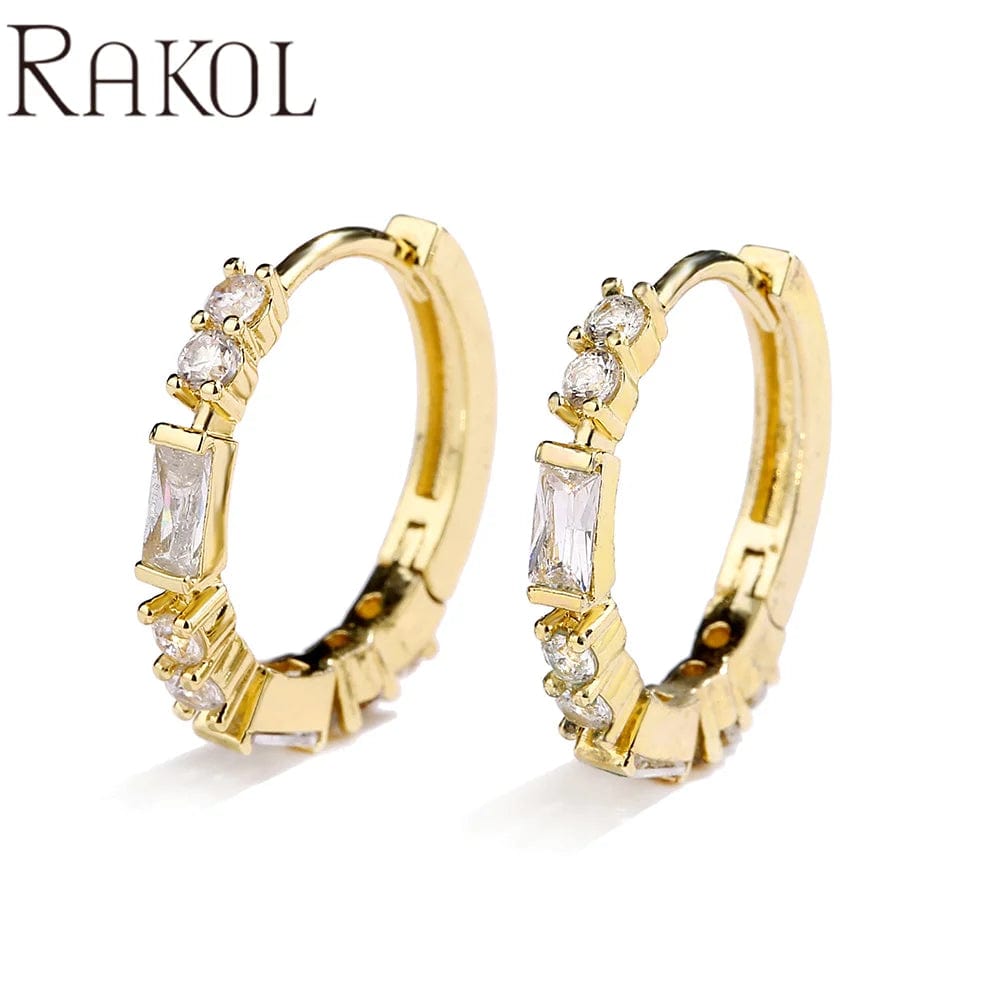 MEDIUM / EP2836- gold RAKOL EP2916-M Ladies' new fashion shining crystal CC custom gold plated stainless steel hoop earrings