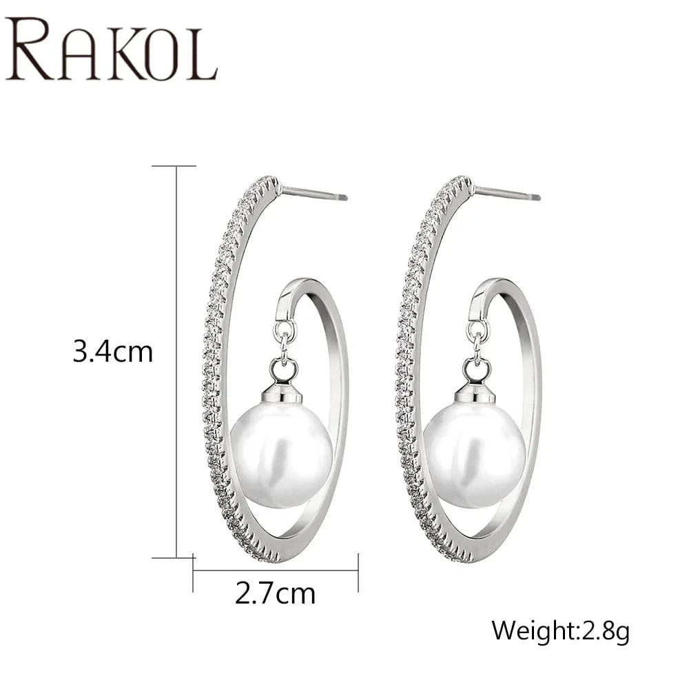 MEDIUM / EP2837 -silver RAKOL EP2916-M Ladies' new fashion shining crystal CC custom gold plated stainless steel hoop earrings