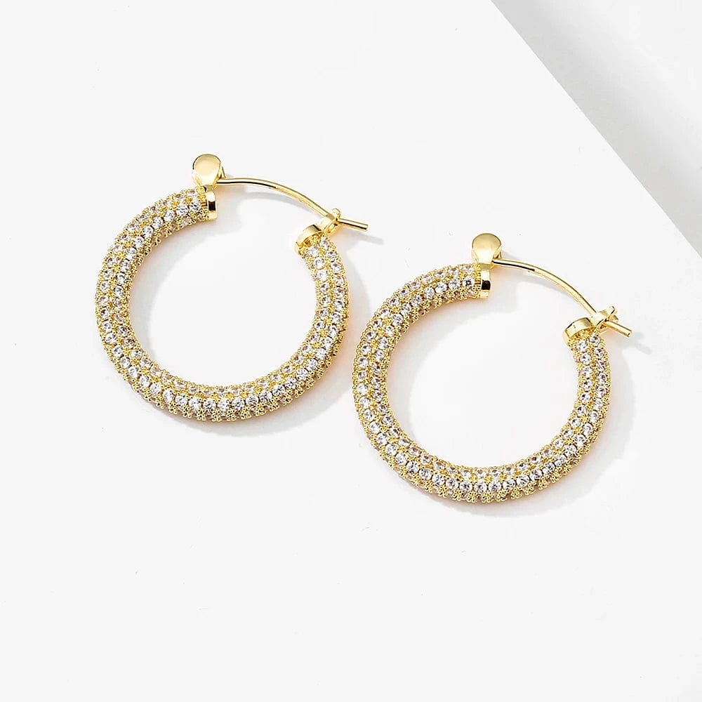 MEDIUM / EP2916-M gold RAKOL EP2916-M Ladies' new fashion shining crystal CC custom gold plated stainless steel hoop earrings
