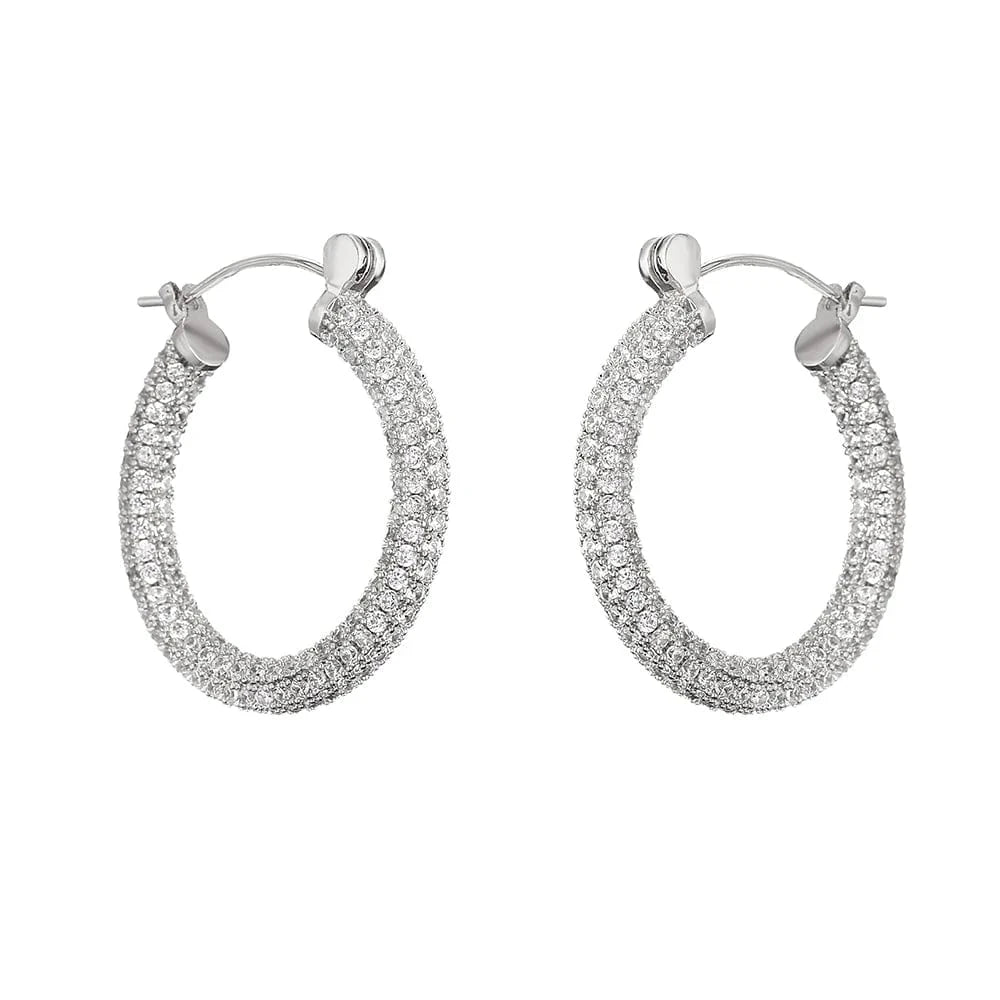 MEDIUM / EP2916-M silver RAKOL EP2916-M Ladies' new fashion shining crystal CC custom gold plated stainless steel hoop earrings