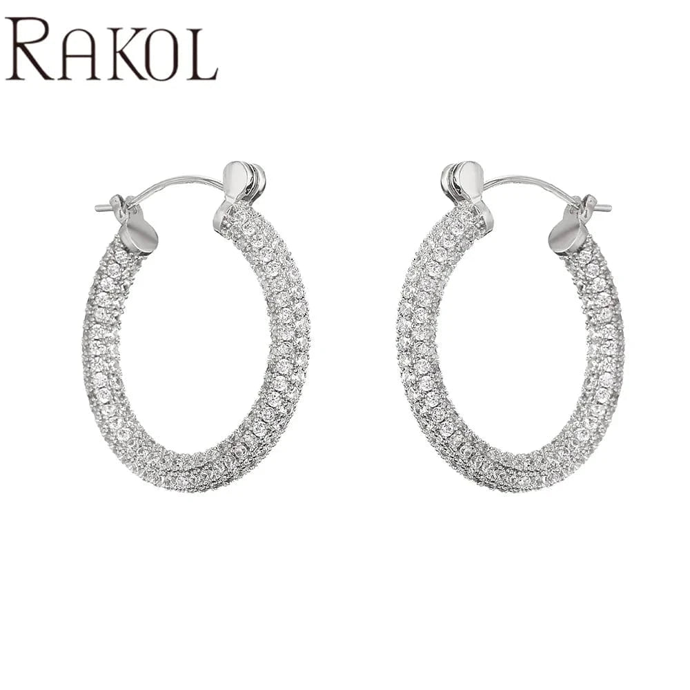 MEDIUM / EP2916L -silver RAKOL EP2916-M Ladies' new fashion shining crystal CC custom gold plated stainless steel hoop earrings