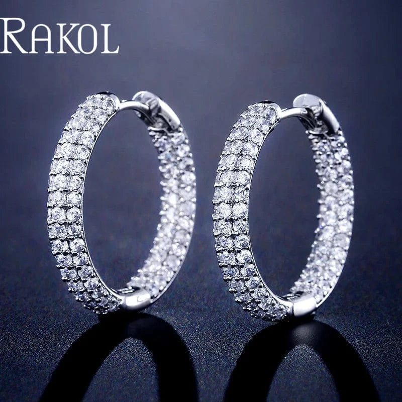 MEDIUM / EP3012-silver RAKOL EP2916-M Ladies' new fashion shining crystal CC custom gold plated stainless steel hoop earrings