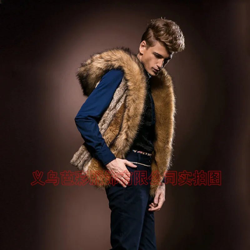 Men’s Faux Fur Vest + Sleeveless Hooded Outerwear, Thick Warm Fabric + Casual Slim Style - SN Wigs & More