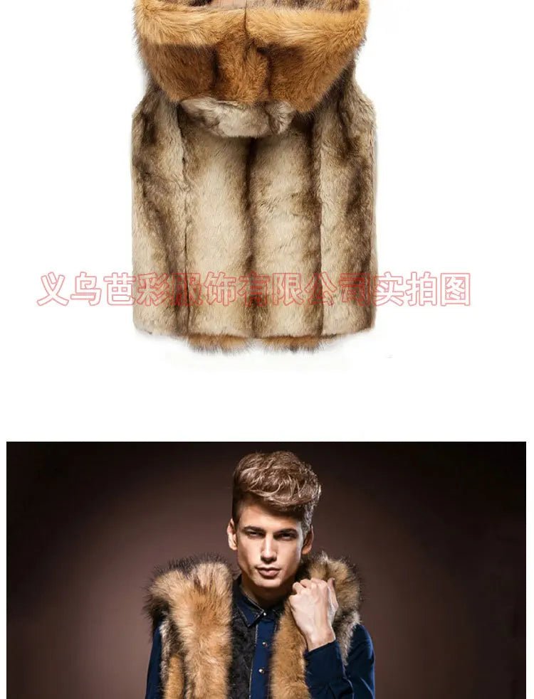 Men’s Faux Fur Vest + Sleeveless Hooded Outerwear, Thick Warm Fabric + Casual Slim Style - SN Wigs & More