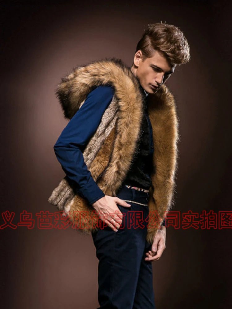 Men’s Faux Fur Vest + Sleeveless Hooded Outerwear, Thick Warm Fabric + Casual Slim Style - SN Wigs & More