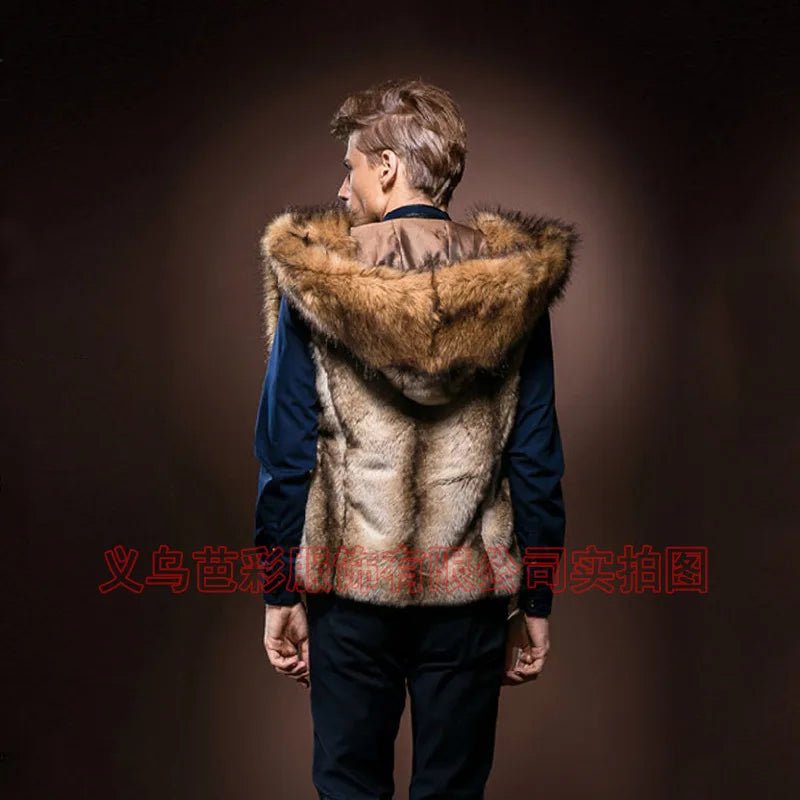 Men’s Faux Fur Vest + Sleeveless Hooded Outerwear, Thick Warm Fabric + Casual Slim Style - SN Wigs & More
