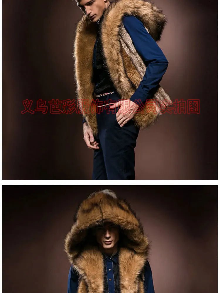 Men’s Faux Fur Vest + Sleeveless Hooded Outerwear, Thick Warm Fabric + Casual Slim Style - SN Wigs & More