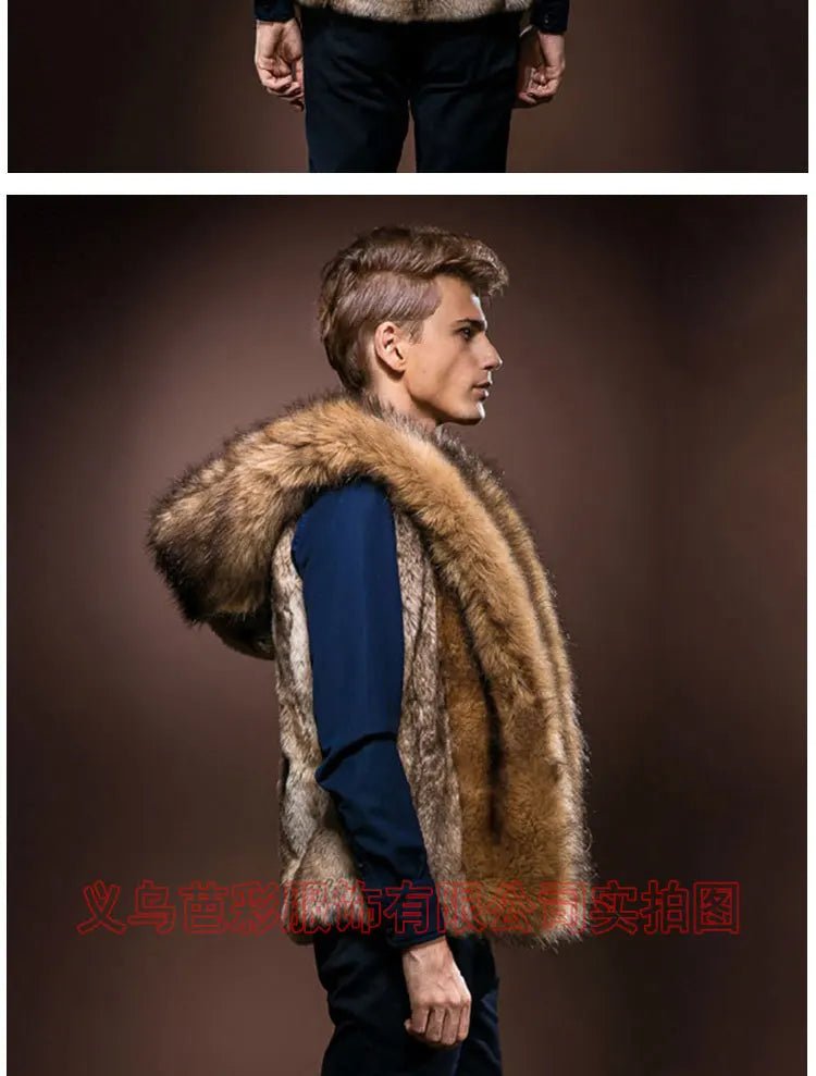 Men’s Faux Fur Vest + Sleeveless Hooded Outerwear, Thick Warm Fabric + Casual Slim Style - SN Wigs & More