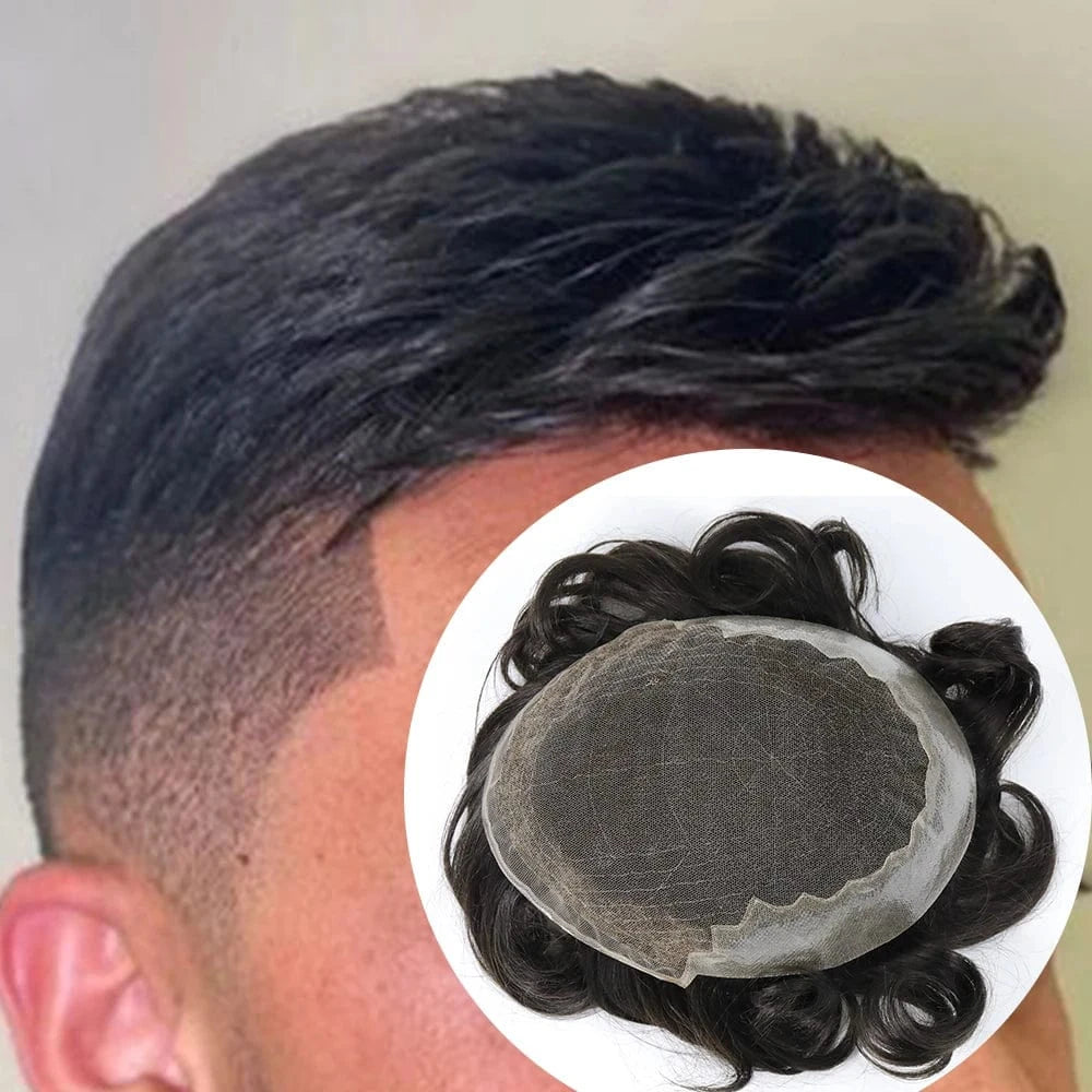 Mens hairpieces Toupee Wig Hairpiece Q6 Swiss Lace with PU sides and back Human Hair Toupees system