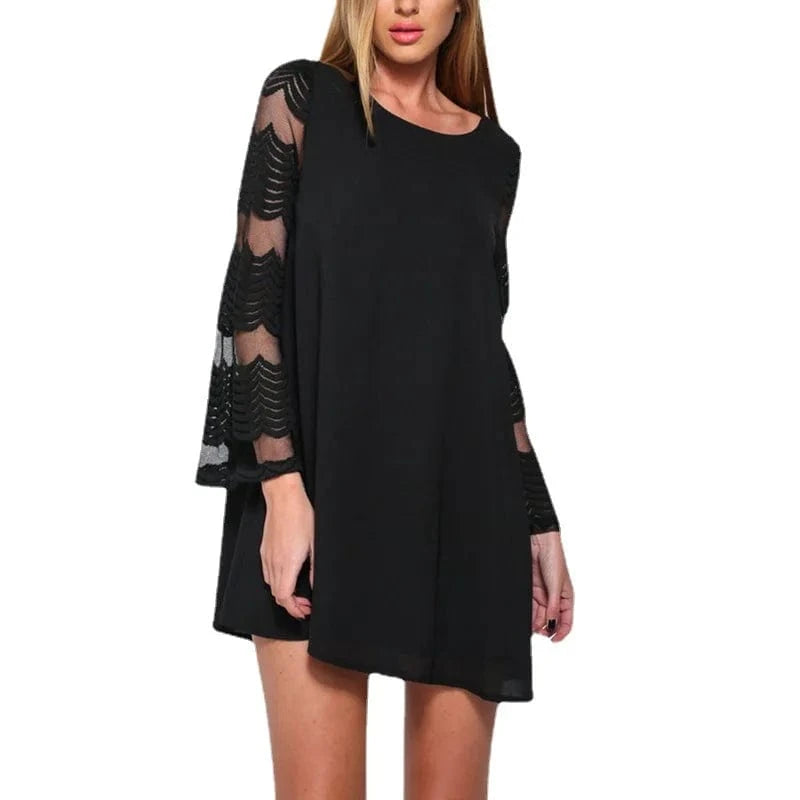 Mesh Chiffon Dress Women Solid Black Sexy Long Sleeve Summer 2024 Fashion Casual Sundress Streetwear Party Dresses Clothing