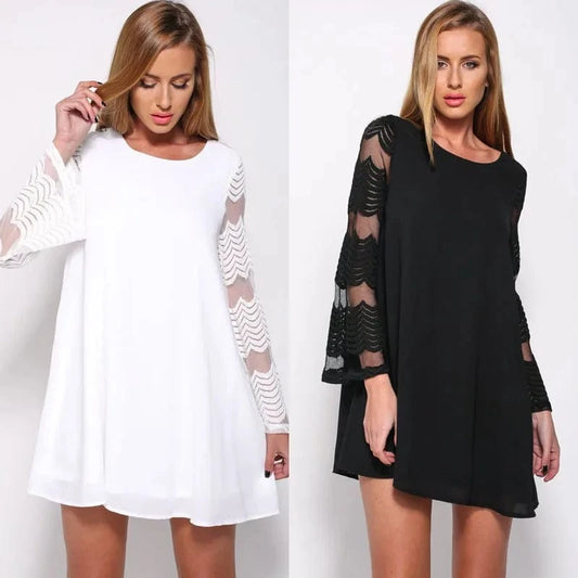 Mesh Chiffon Dress Women Solid Black Sexy Long Sleeve Summer 2024 Fashion Casual Sundress Streetwear Party Dresses Clothing