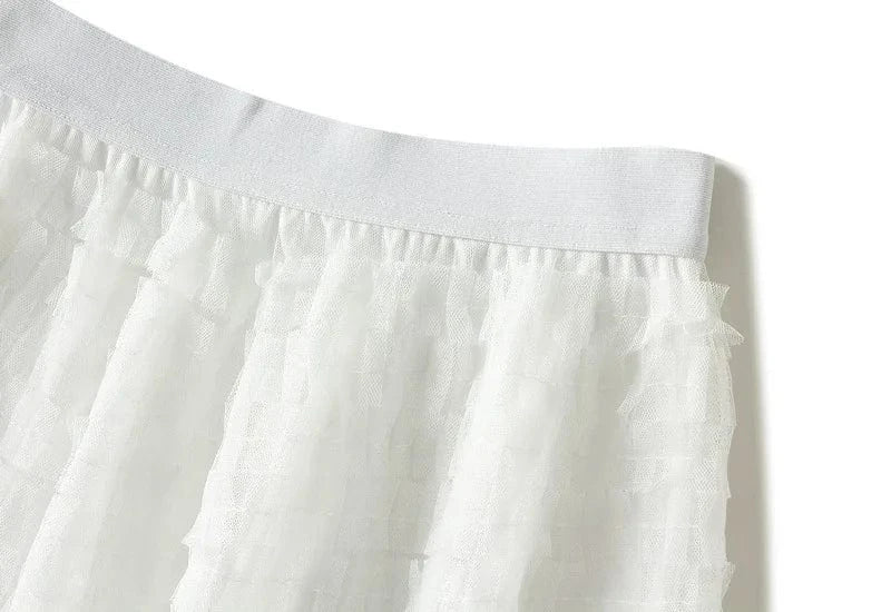 Mesh Ruffled Temperament  Women Skirt  Spring Summer Autumn New Fashion  Long  Thin Casual Daily Cake Skirt
