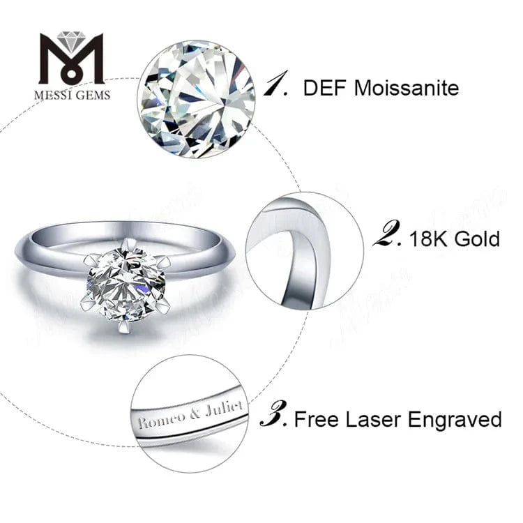 Messi Classic 18K Gold Jewelry Customized Engagement Wedding 0.3ct 0.5ct 1ct 1.5ct 2.5ct HPHT CVD Lab Grown Diamond Ring