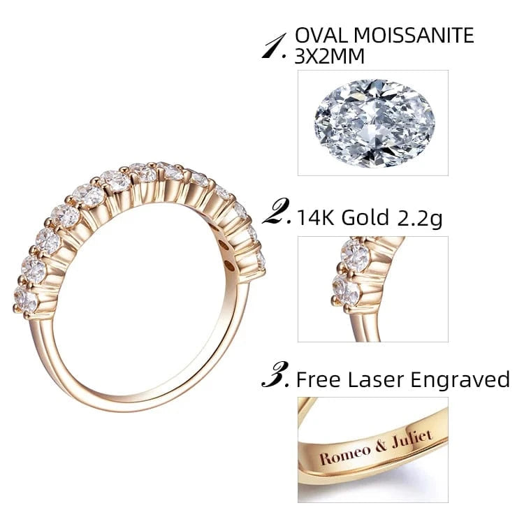 Messi Gems 18K Solid Yellow Gold Oval Cut Moissanite Eternity Band Ring For Women