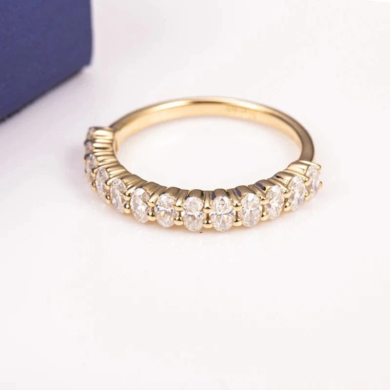 Messi Gems 18K Solid Yellow Gold Oval Cut Moissanite Eternity Band Ring For Women