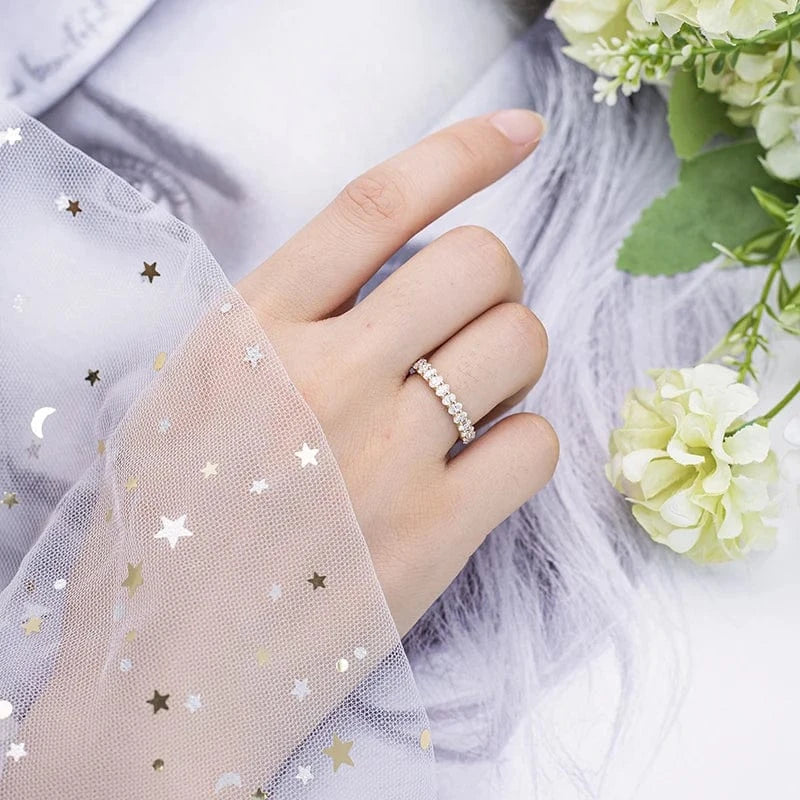 Messi Gems 18K Solid Yellow Gold Oval Cut Moissanite Eternity Band Ring For Women