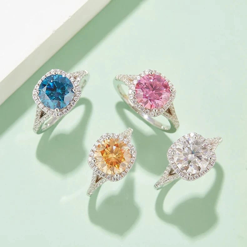 Messi gems colorful diamond jewelry 925 silver 1.5CT 2CT 3CT halo full moissanite diamond ring