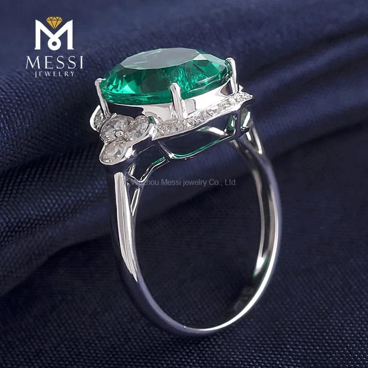 Messi Gems oval 14k 18k white gold 4ct lab created colombian emerald ring jewellery for women