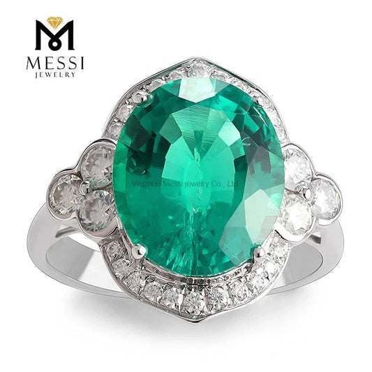 Messi Gems oval 14k 18k white gold 4ct lab created colombian emerald ring jewellery for women