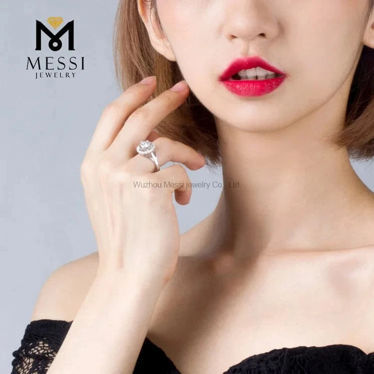 Messi Gems wholesale price gold filled jewelry Hola diamond 18k white gold 6.5mm 1ct moissanite ring for women