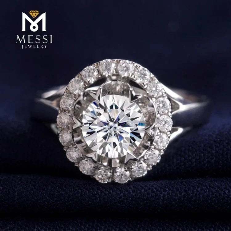 Messi Gems wholesale price gold filled jewelry Hola diamond 18k white gold 6.5mm 1ct moissanite ring for women