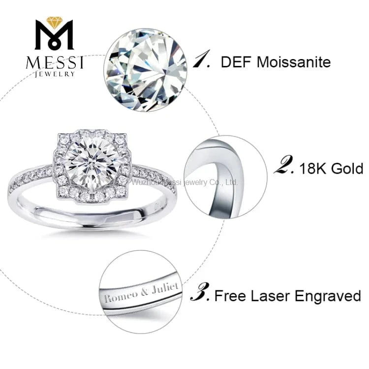 Messi Gold Jewelry 14k white gold price 1carat diamond moissanite ring for Thailand