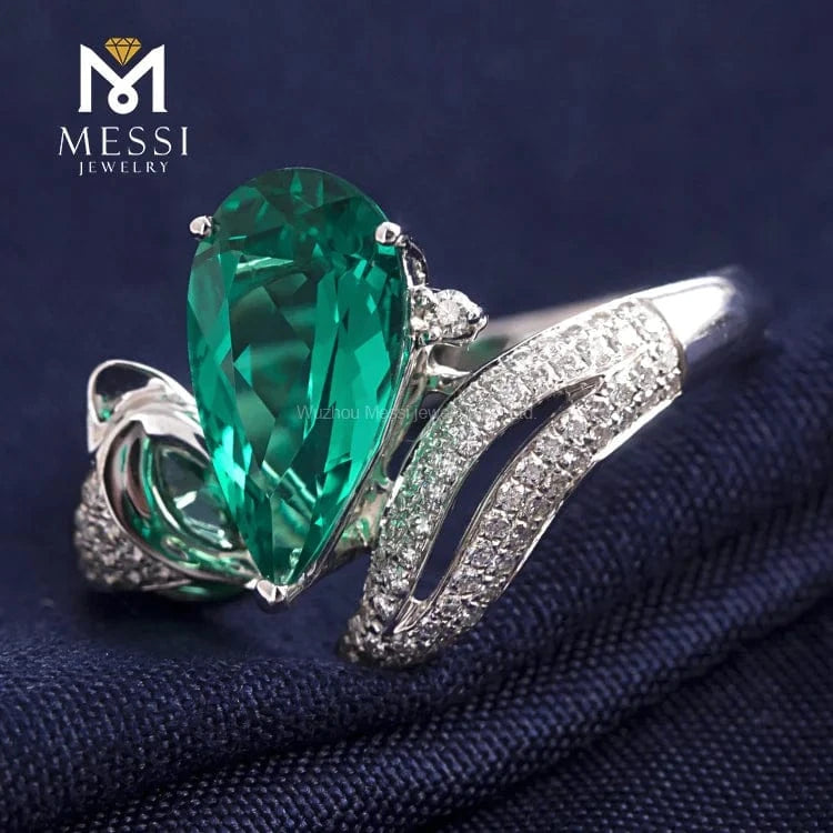 Messi Jewelry 14k 18k white gold 2ct created emerald ring jewellery for Thailand