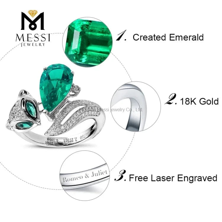 Messi Jewelry 14k 18k white gold 2ct created emerald ring jewellery for Thailand